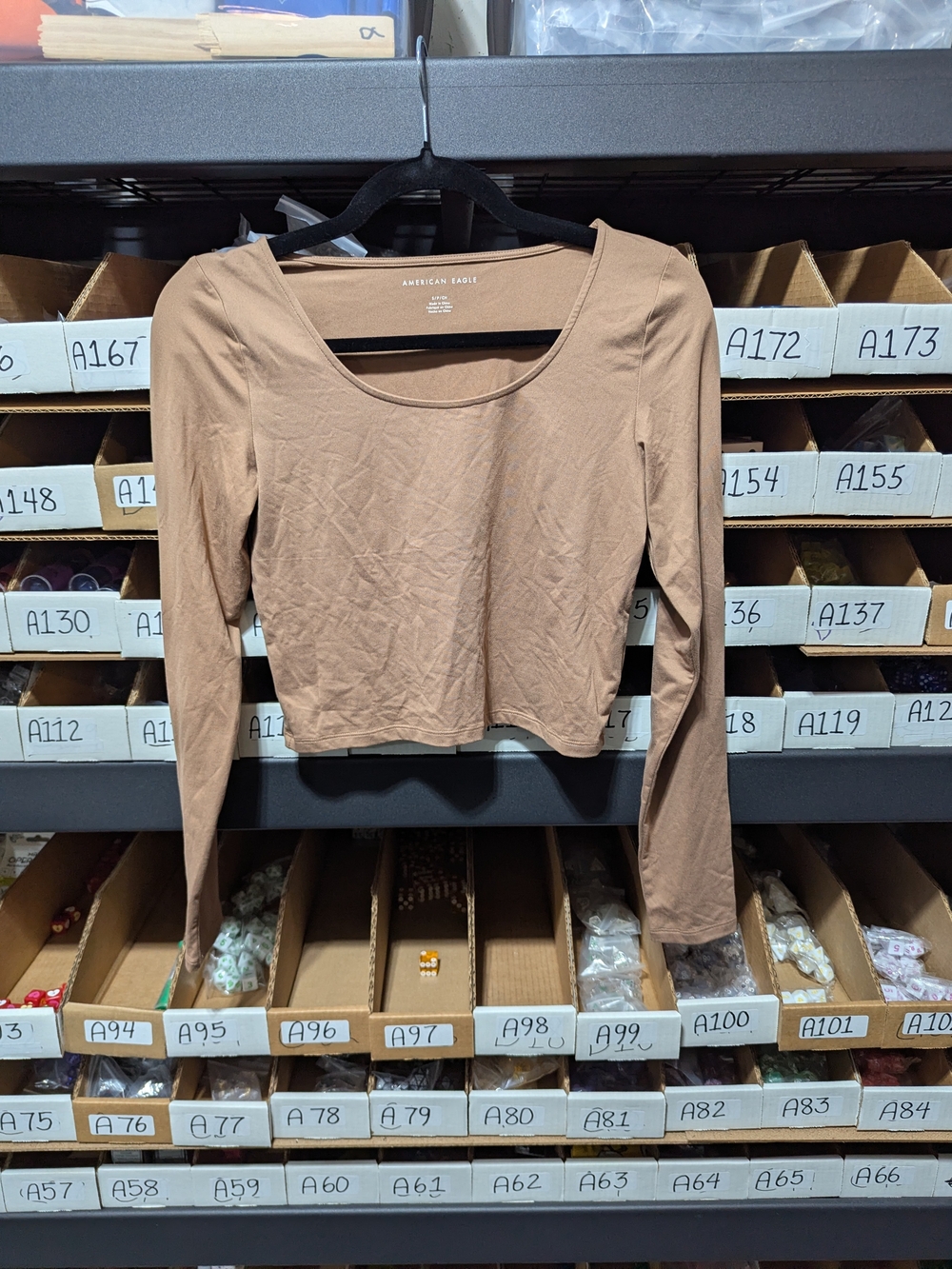 American Eagle Outfitters Taupe Long-Sleeve Scoop Crop Top